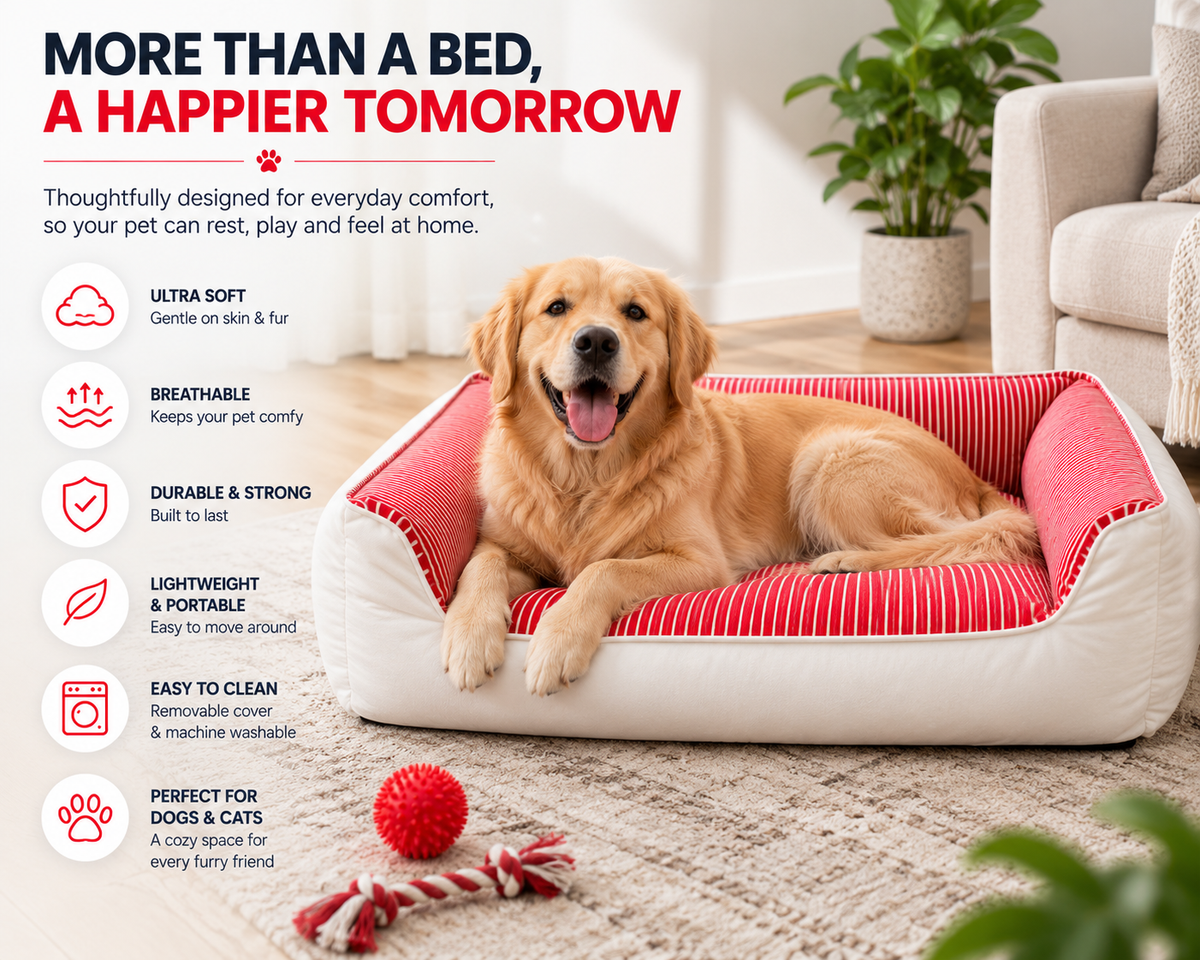 NOOMi Premium Velvet Pet Bed for Dogs & Cats – Soft, Cozy, Washable & Anti-Skid