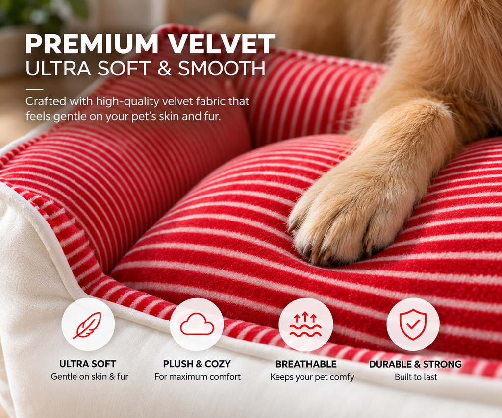 NOOMi Premium Velvet Pet Bed for Dogs & Cats – Soft, Cozy, Washable & Anti-Skid
