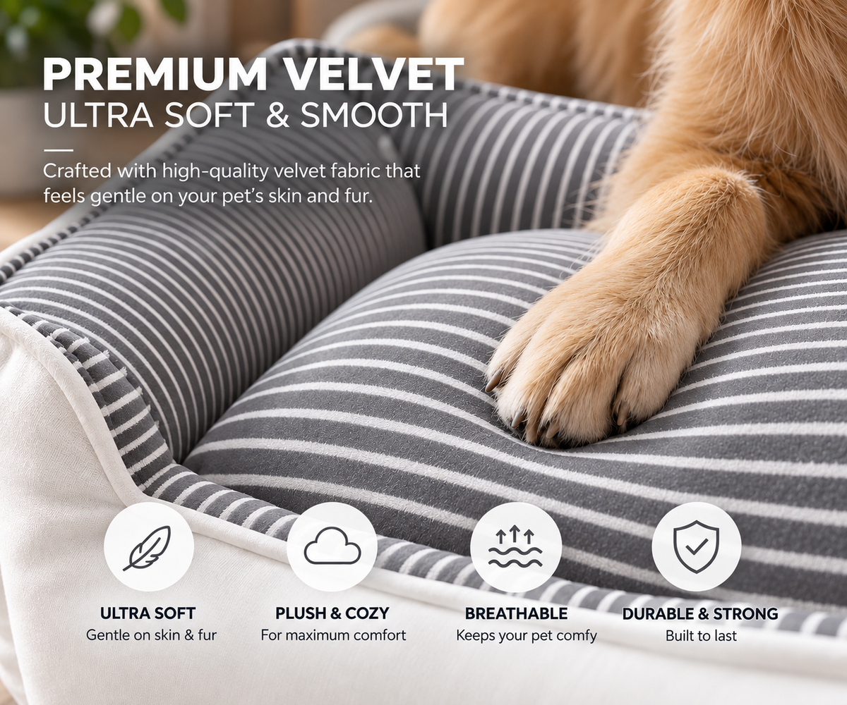 NOOMi Premium Velvet Pet Bed for Dogs & Cats – Soft, Cozy, Washable & Anti-Skid