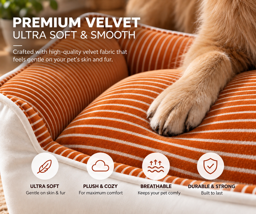 NOOMi Premium Velvet Pet Bed for Dogs & Cats – Soft, Cozy, Washable & Anti-Skid